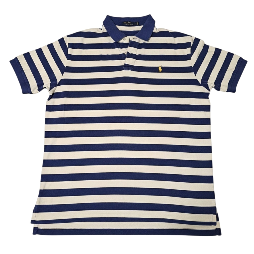 Polo Ralph Lauren Striped Piqué Polo Shirt - XL - Blue/White with Yellow Pony